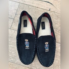 'Polo Ralph Lauren Dezi V bear slip on Sherpa lined Moccasin Slipper men s 10