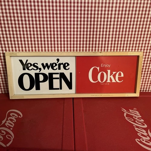 VINTAGE Coke Sign “OPEN/CLOSED “ w/slider! 2 Sided,  19 x6.5 x.75 USA