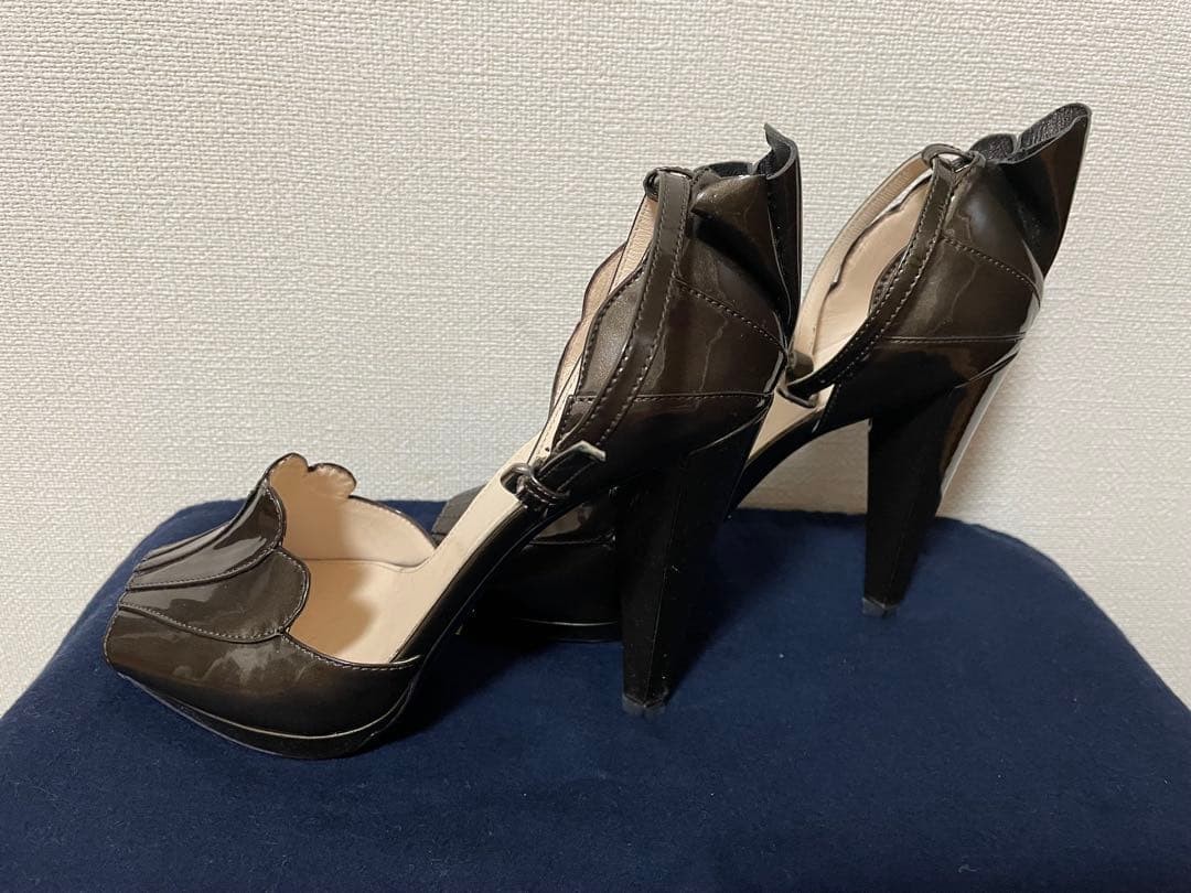 Rare PRADA Brown Open Toe High Heel Sandals Metallic Leather Size EU36/US6 thumbnail 4