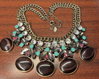 Vintage Chunky Robert Rose Gaudy Plum Rhinestones Bib Statement Necklace