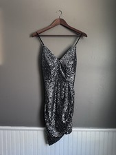 Crystal Doll Glittery Silver Sequins Mini Dress Size Small Sparkly Party Dress