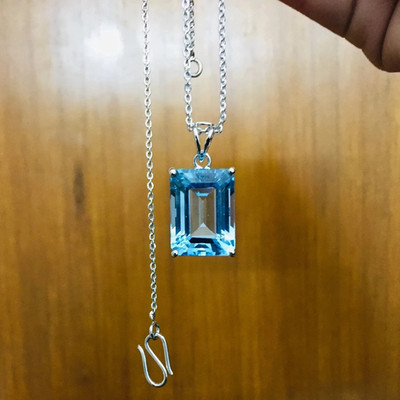 45.8Ct Aqua Blue Natural Topaz Sterling Silver Pendant Loose Gemstone With Chain