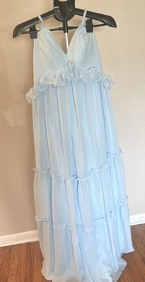 Wear Your Love Light Blue Sleeveless Ruffle A-Line Full-Length Beach Dress