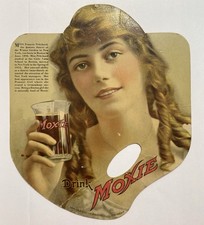 RARE 1915 MOXIE DRINK HANDHELD PAPER FAN ADVERTISING 9 3/4” FRANCIS PRITCHARD