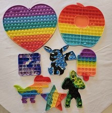 Lot of 7 Pop It Fidget Sensory Toys - Heart, Dinosaur, Star, Pikachu