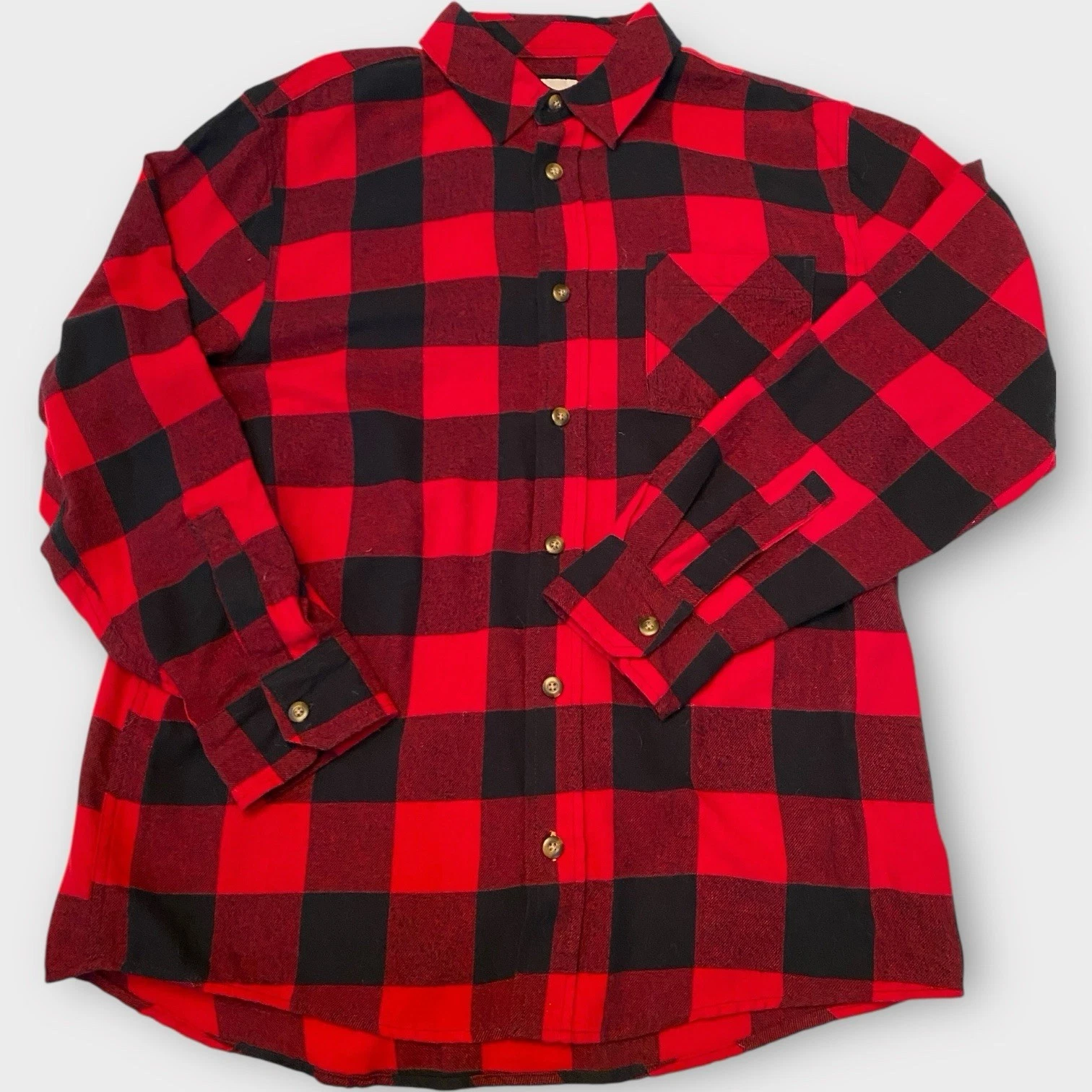 Field & Stream Shirt Men L Red Buffalo Check Plaid Flannel Chamois Button Up