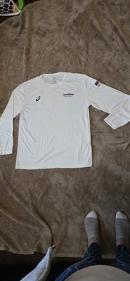 ASICS Men's Volleyball Long Sleeve Crew Neck T-Shirt L White Polyester Logo