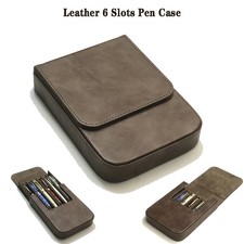 Leather 6 Slots Retro Luxury Pencil Cases Pen Bag Storage Pouch Collection Gift