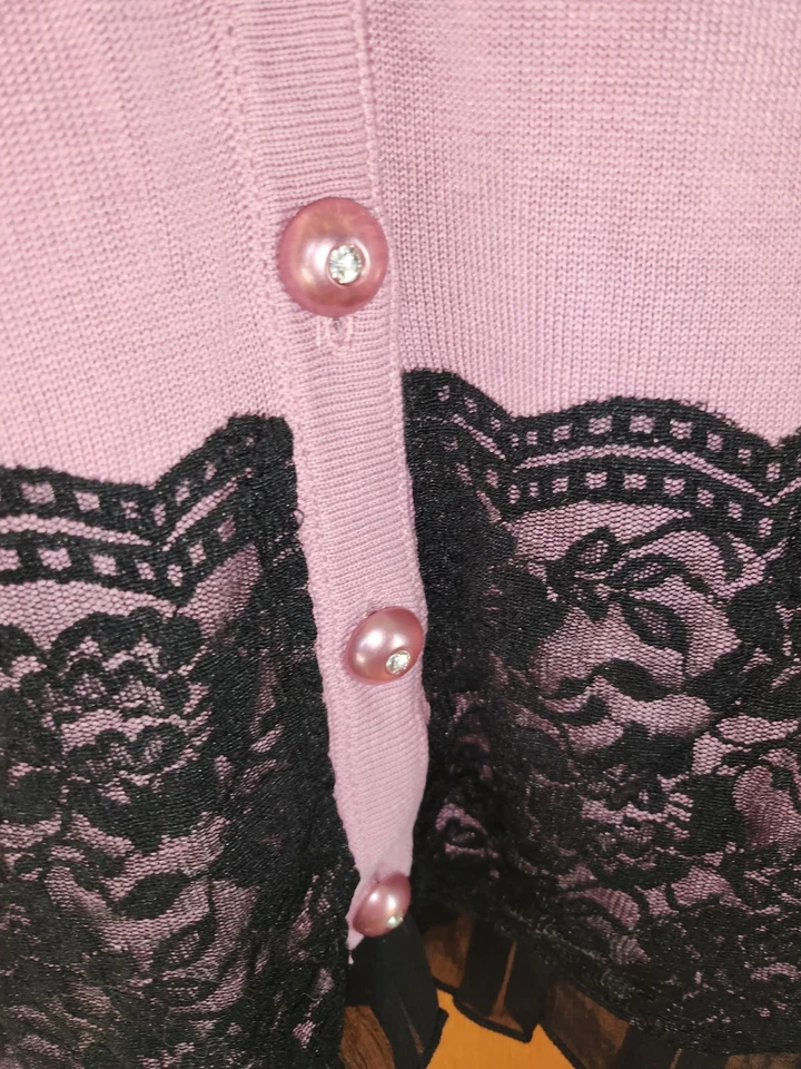 TWELVE BY TWELVE Los Angeles Cute Pink Sweater Large Lace Button Up NWT Barbie - Image 4 of 4