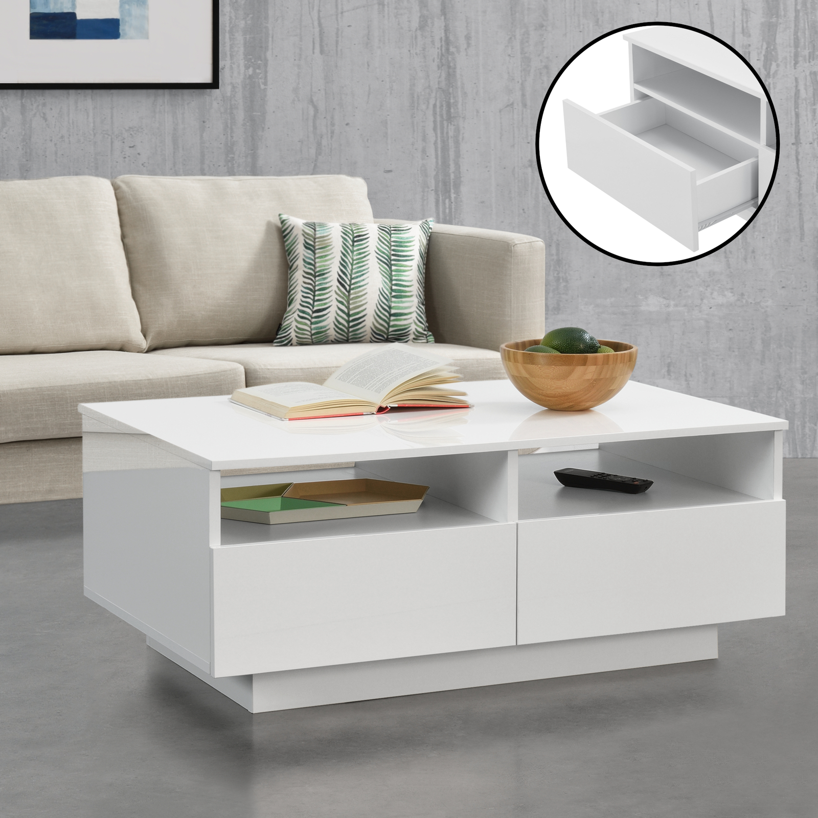 Immagine 01 - Tavolino da Salotto Tavolo Tabella Del Sofà Contenitore Cassetto Bianco