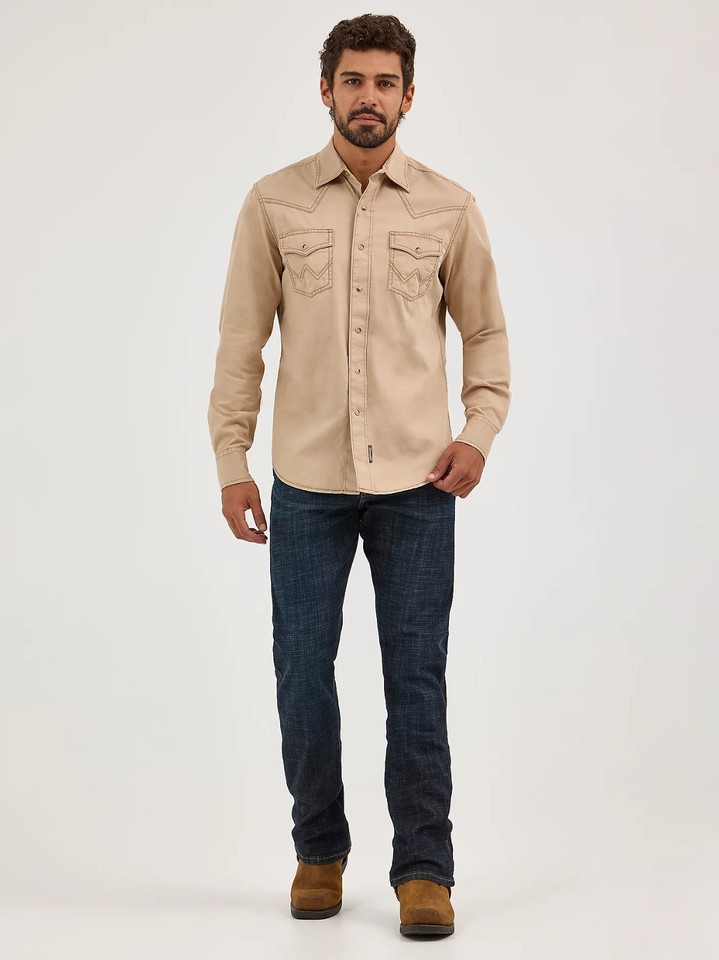 Chemise Western Wrangler Retro Premium Taille M - Couleur Tan Khaki - Pressions Nacrée - État Très Bon