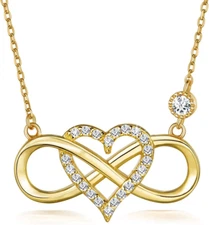 Gold Plated 925 Sterling Silver Infinity Heart Pendant Necklace Gifts for Women