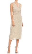 Mac Duggal 93606 Sequin Sleeveless Midi Sheath Dress SZ 4 ($398) Nude