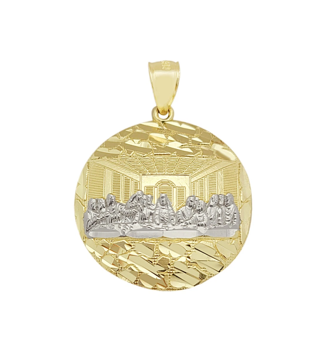 10K Yellow Gold Last Supper Pendant Last Supper Medal Diamond Cut Design