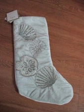 NWT 22" SHELL Sand Dollar Beaded Fur Christmas Stocking Coastal, Nautical, Beach