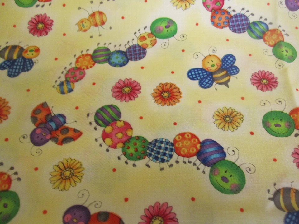 Tela de algodón Michael Miller Giddy Bugs en amarillo C-285 1 yarda x 44 Foto 3 de 4
