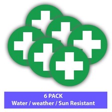 6-Pack - Premium - Round First Aid  Vinyl Stickers - 85mm - Health & Safety Sign