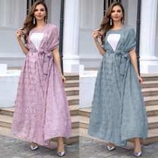 Fashion Women Dress Cardigan 2 Piece Set Dubai Party Burqas Shift Dress Gown