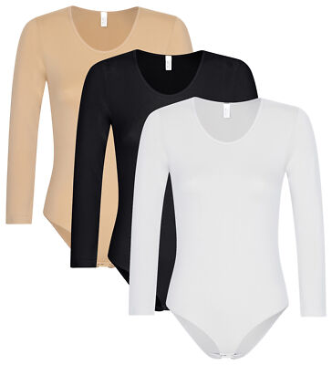 1 - 3 St. Damen langarm Body nahtlose Mikrofaser Sport Top Bodysuit Wäschebeutel