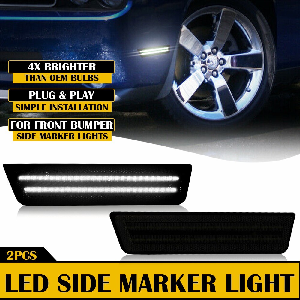 Smoke Lens Front LED Side Marker Light for 2008-14 Dodge Challenger