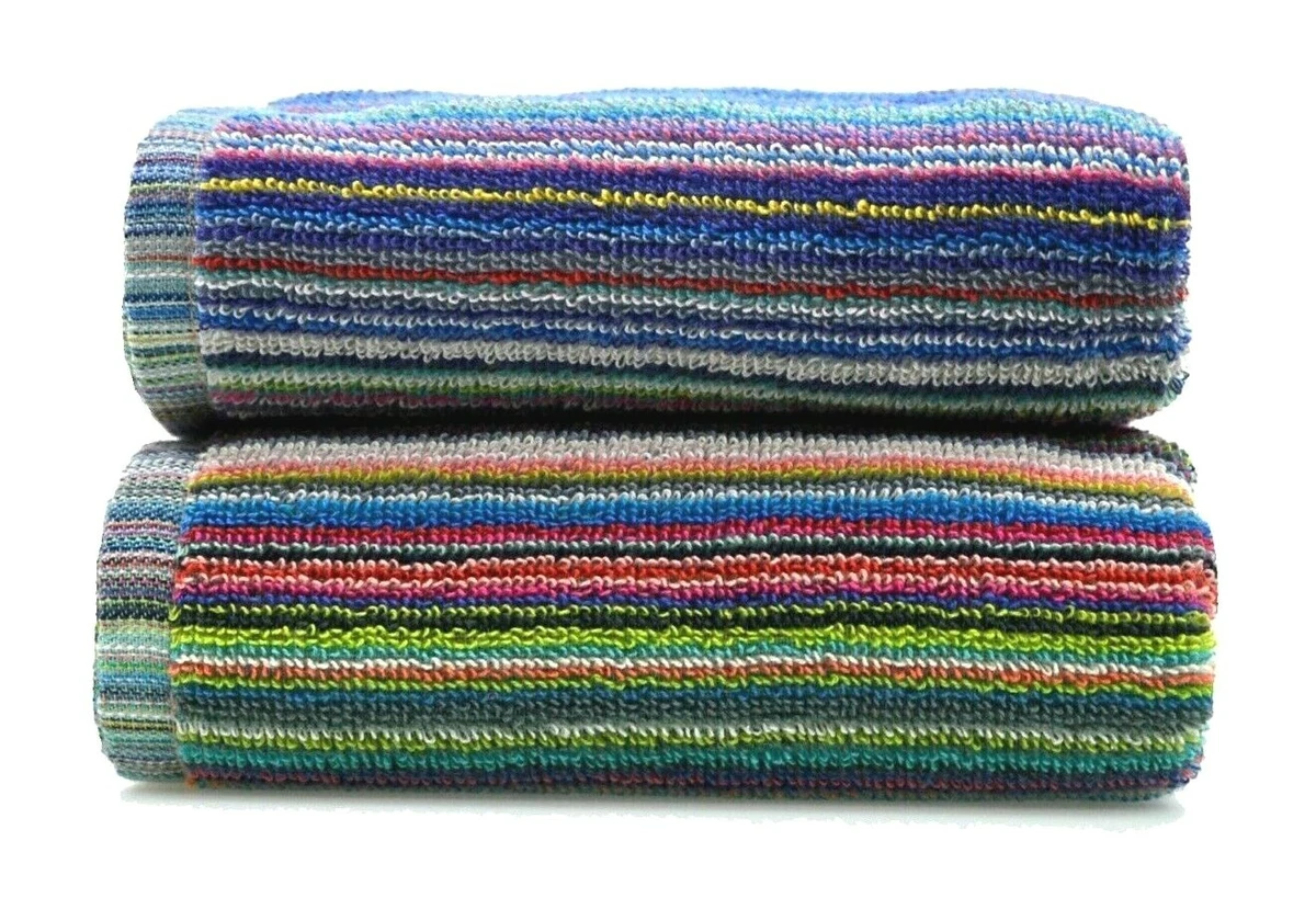 100 Recycled Cotton Hand Towel Set 2pk Colourful Remnant Stripe