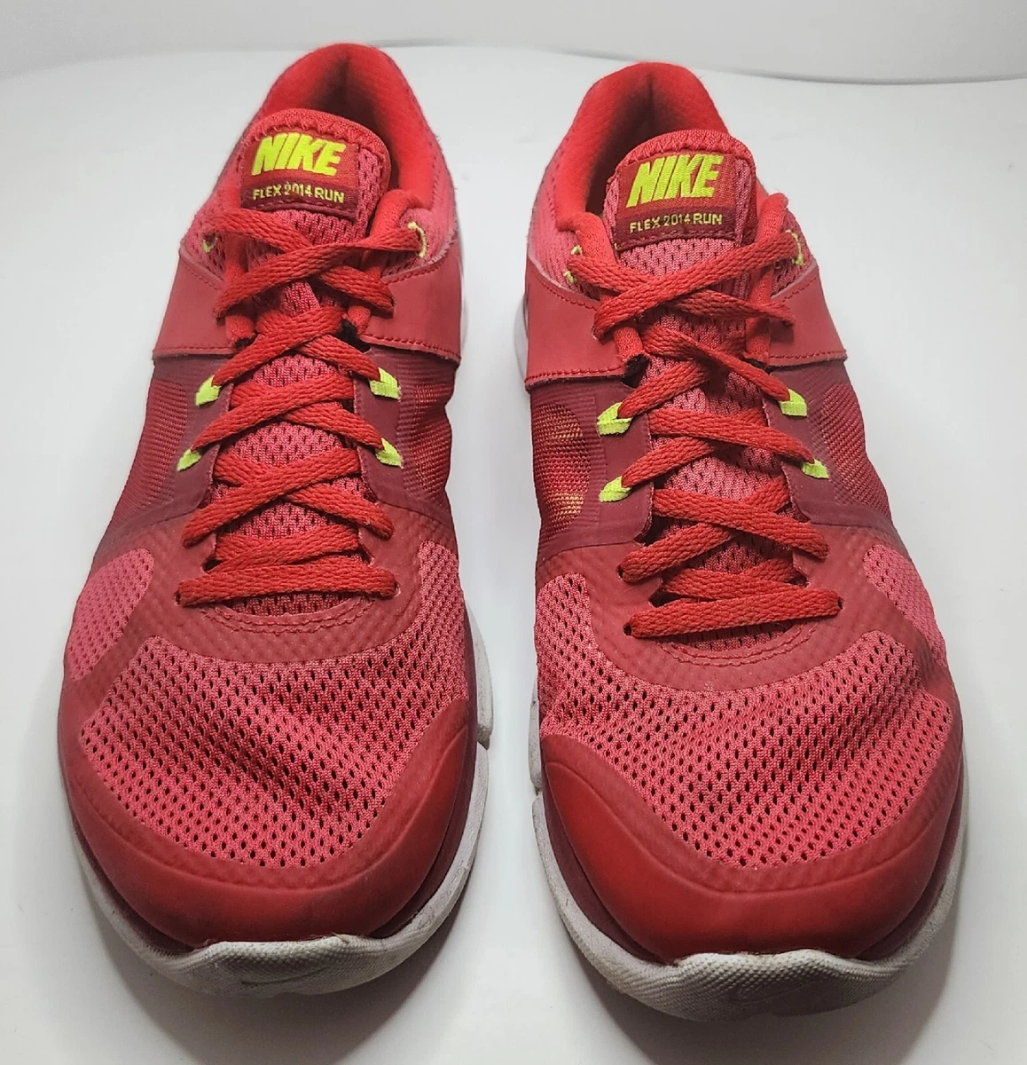 Nike Flex 2014 Run Red Lace Up Low Top Running Shoes Mens Size 7 Womans 8.5