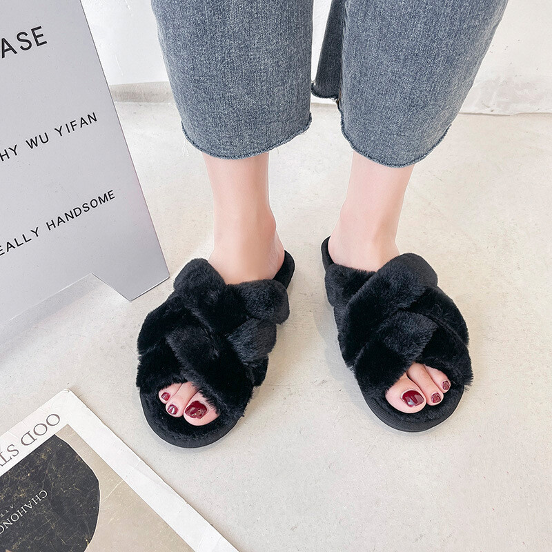 SAOLA Pantofole donna peluche cotone caldo interno doppia croce sollevatore suola ispessita