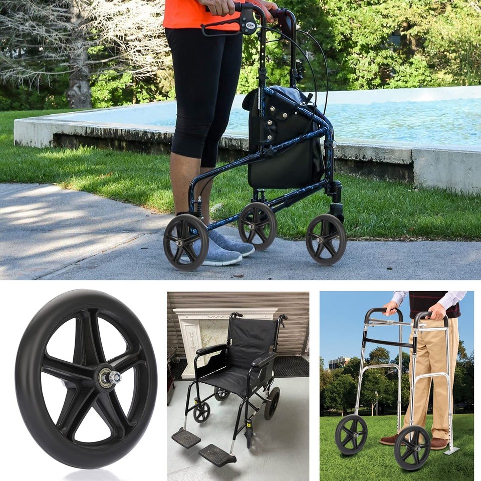 2PCS of 8 Inch Black Rubber Wheelchair Replacement Wheels Wheelchair