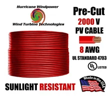 8 AWG Gauge PV Wire 1000/2000 Volt Pre-Cut 15-500 Ft for Solar Installation RED