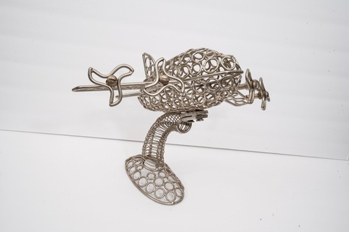 VTG retro 50s METAL Circular Wire PLANE with STAND DESK SCULPTURE Abstract ART - Picture 2 of 9