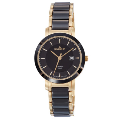 Dugena 4461008 Damenuhr Schwarz Gold Ceramic Zifferblatt Schwarz Datum