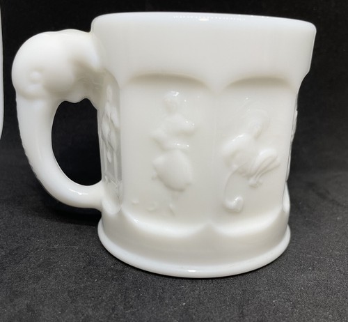 Imperial Glass Nursery Rhymes Milk Glass Elephant Handle Child's Cup Mug 1970's - Picture 4 of 7
