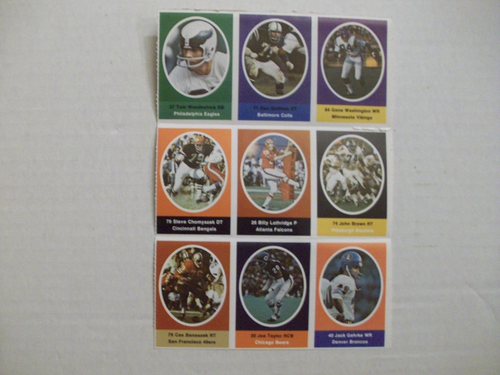 1972 SUNOCO NFL STAMPS UNCUT STRIP OF 9 JOHN BROWN,GENE WASHINGTON,JOE TAYLOR,JA