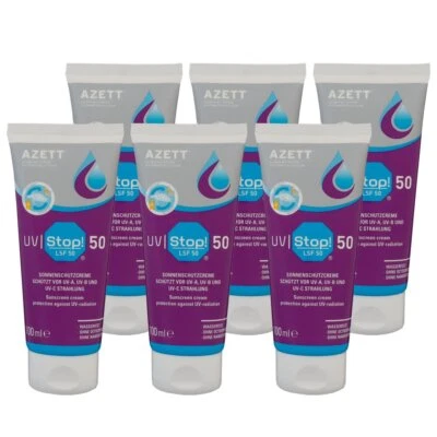 Azett UV Stop 6 x 100 ml Sonnenschutzcreme Schutz vor UV Strahlen LSF 50 Set