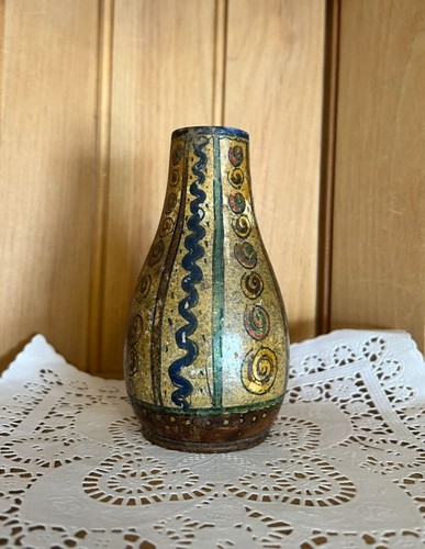 Hand Turned Wood Vase Hand Painted Rustic Abstract Boho Style Home Decor - Picture 4 of 6