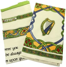 Set of 2 KITCHEN TOWELS Celtic Symbols Irish Blessing Cotton Multicolor Print