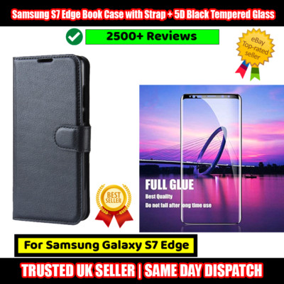 Für Samsung Galaxy S7 Edge Book Hülle mit Band + 5D Hartglas Schutz