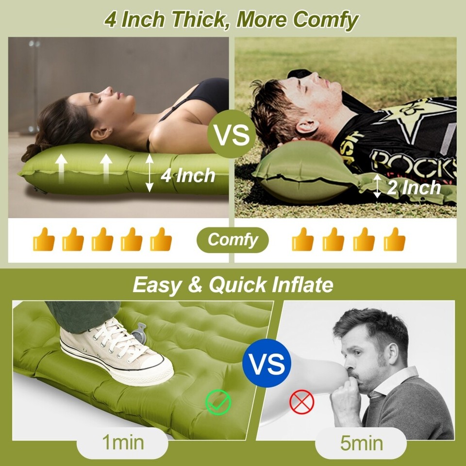 Outdoor Camping Sleeping Pad Inflatable Mattress with Pillows Thickened