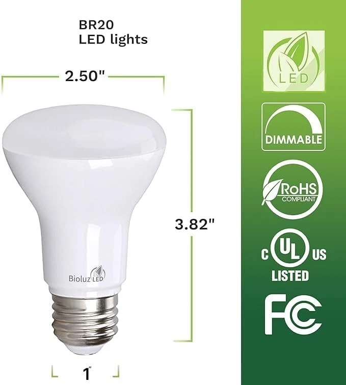 Energy Efficient 20-Pack BR20 LED Bulbs, 6W Equals 50W, Flicker-Free Lighting - Image 4 of 4