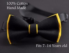 Kids Page Boy Teenage 100 Cotton Yellow Black Bow Tie Bowtie Fits 7-14 Y/O