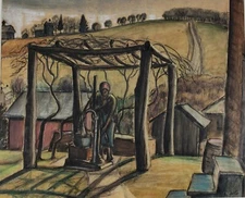 Vintage Eleanor de Ghize Watercolor Painting THE PUMP Maryland & Santa Fe Artist