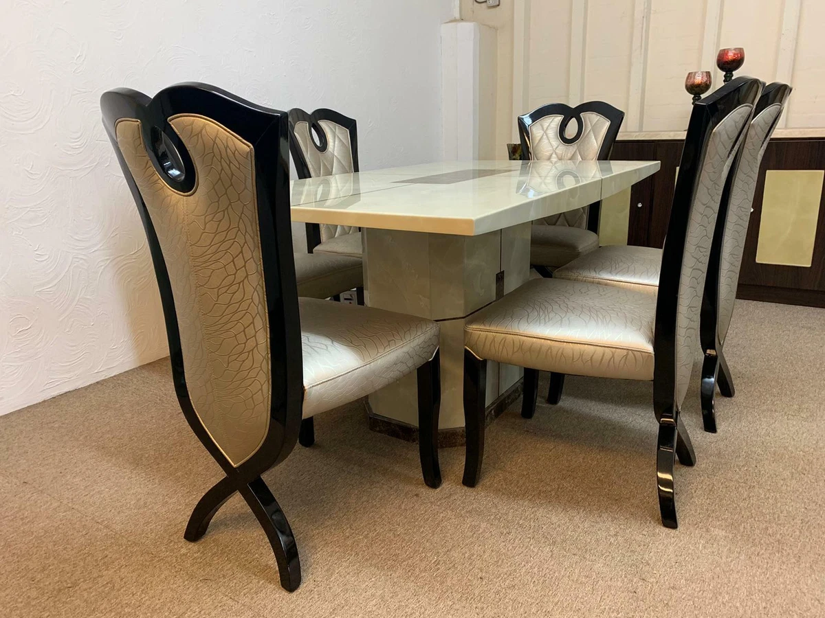 Venice Marble Dining Table 160CM 6x Cross Leg Chairs