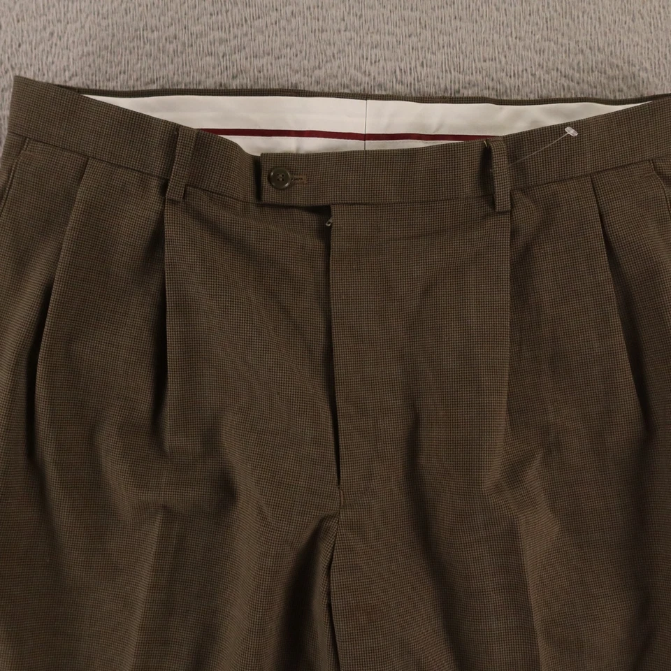 Pantalones Hopsack Para Hombre 38 Marrón Pata de Gallo Cuadros Transpirables Plisados Puños 38x30 Foto 3 de 4