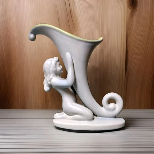 Vintage Art Deco Royal Haeger Nude Nymph Cornucopia Vase Gray/Green