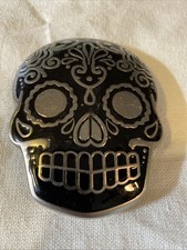 Sugar Skull Belt Buckle Lightly Worn Day Of The Dead Black And Silver