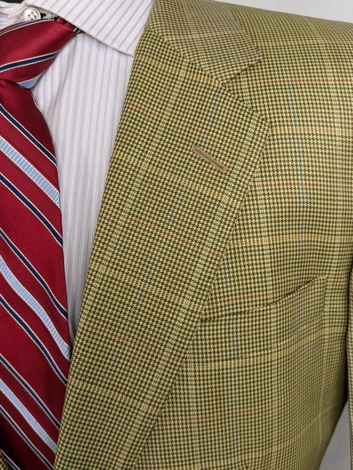 Blazer jaqueta esporte lã xadrez bege linha Chester Barrie Savile novo sem etiquetas US41R - Imagem 4 de 4