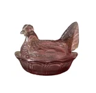 Vintage Fenton Dusty Rose Pink Glass Hen On Nest