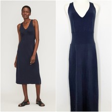 Everlane The Ribbed Cotton Cross-Back Dress Navy Blue XL