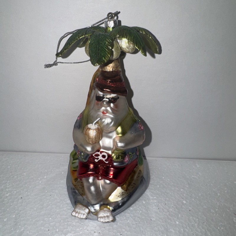 St Nicholas Square Santa Claus Christmas Ornament Drinking Beach Palm Tree Surf