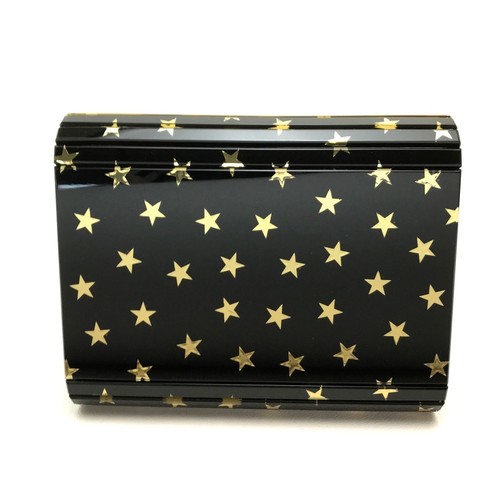 JIMMY CHOO Star Motif Mini Clutch Bag Crossbody Chain Black Plastic Leather